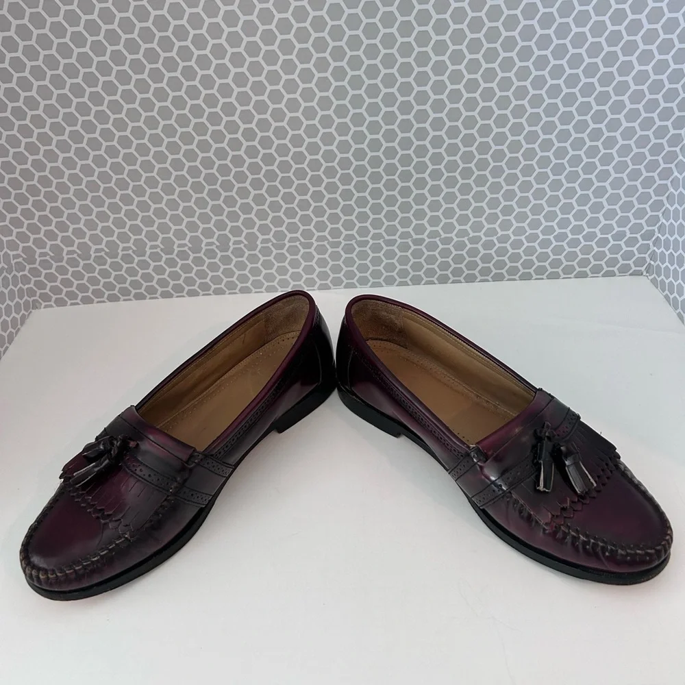 GH Bass & Co Weejuns Niles Men 9 1/2D Leather Tassel Burgundy Loafer Dress Shoe